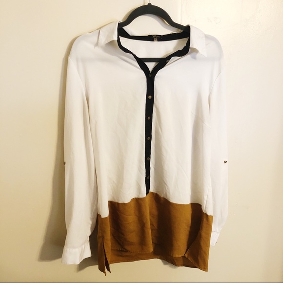 Cupio Tops - Cupio Colorblock White Mustard Button Down Top XL